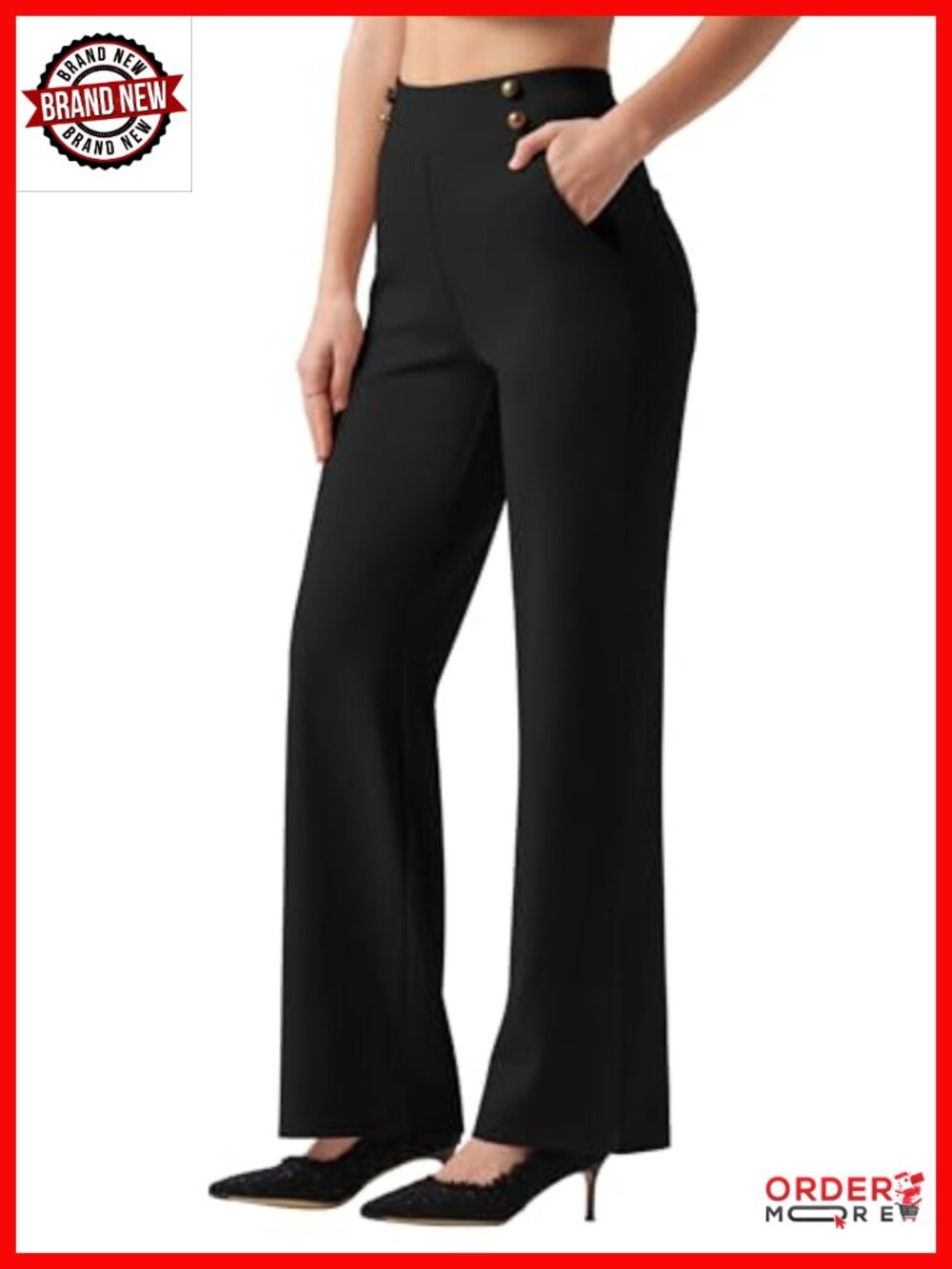 Wide Leg High Waisted Stretch Dress Pants Pull On Business Casual Slacks